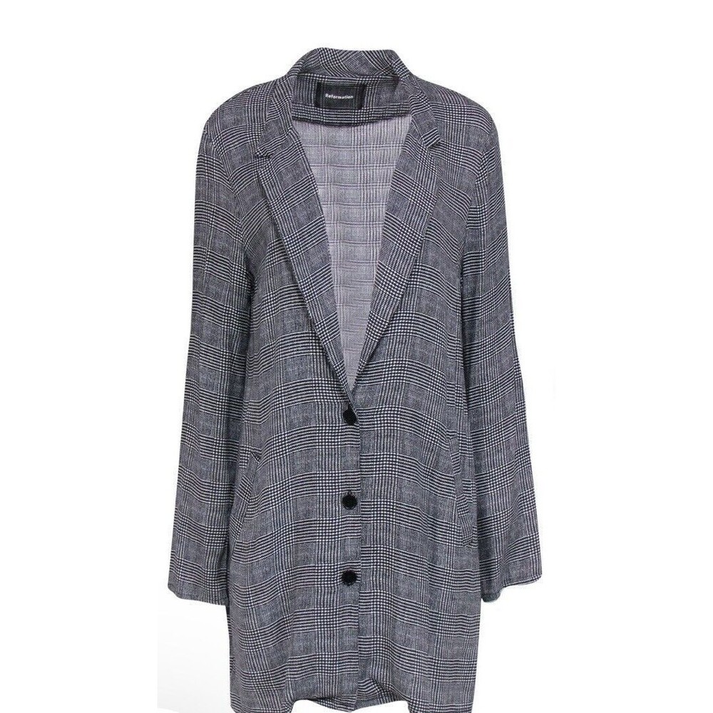 Reformation Black & White Glen Plaid Blazer Button-Up Longline Blazer Size 2